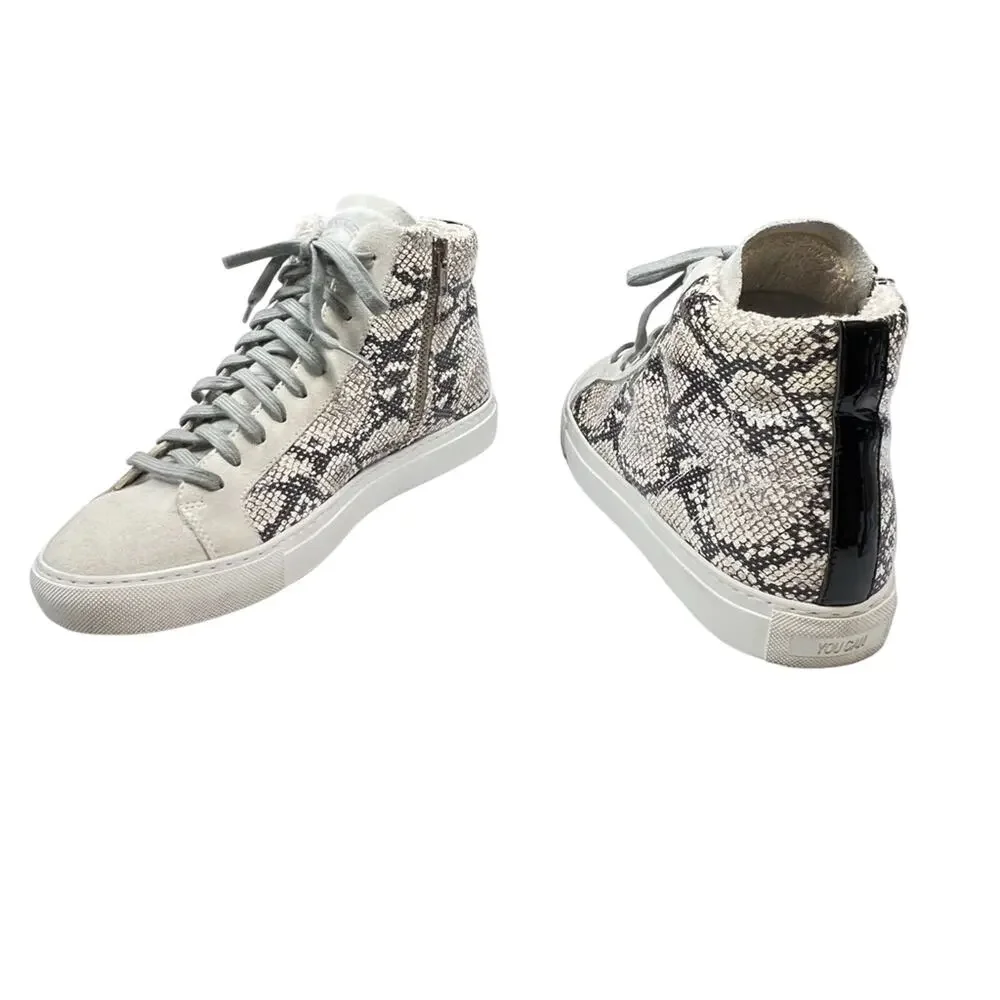 P448 Hightop Leather Sneaker Size 41 Italy Trainer Silver Python Snakeskin Print
